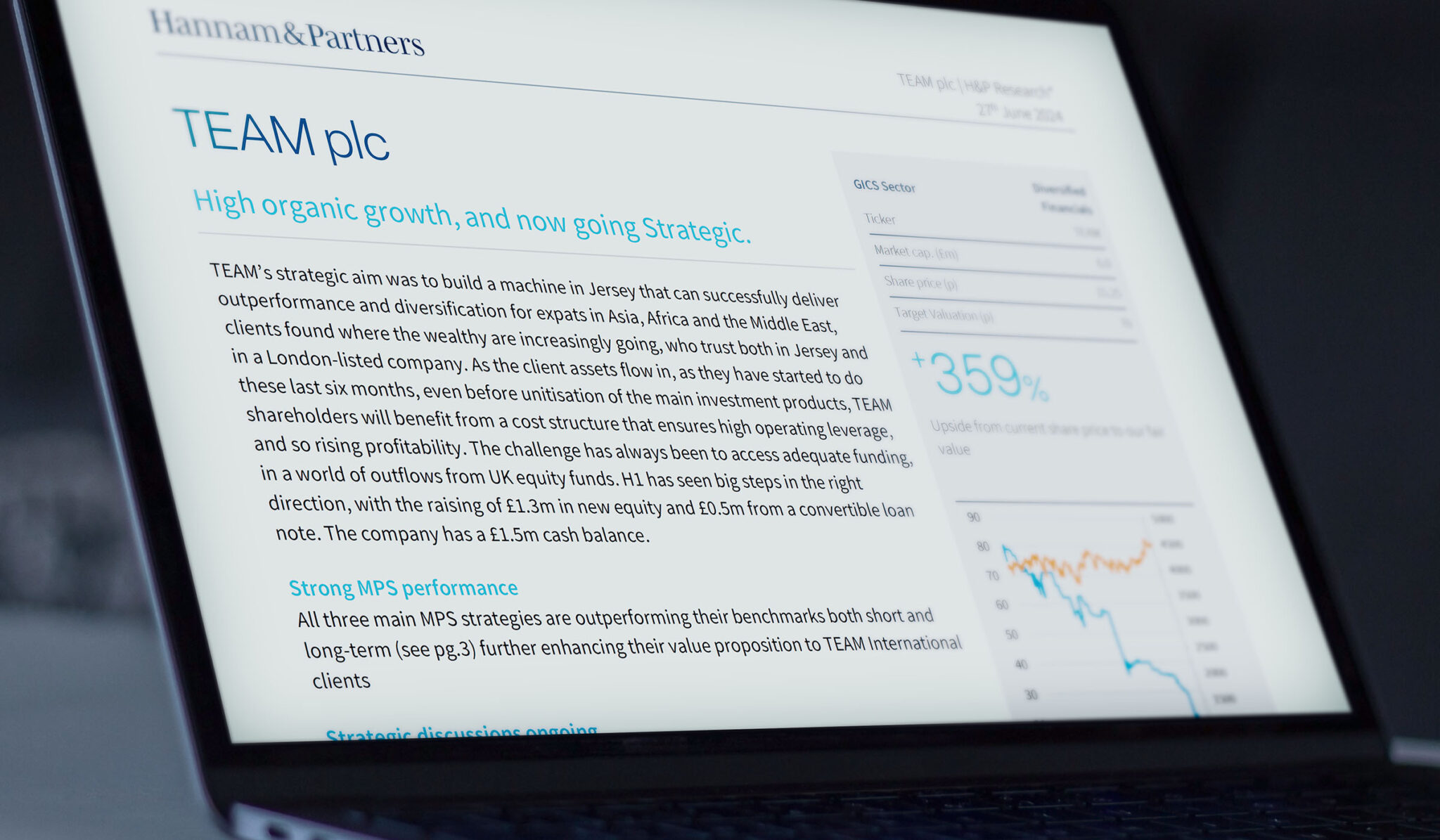 Laptop showing the June 2024 TEAM plc research note